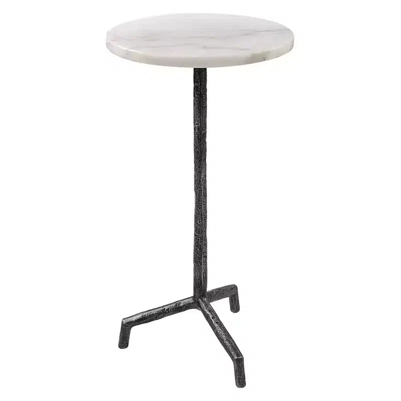 Uttermost Puritan 12W Aged Black Iron White Marble Round Drink Table