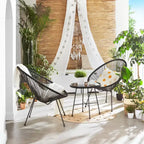 SONGMICS 3-Piece Seating Acapulco, Modern Patio Furniture, Glass Top Table and 2 Chairs Indoor and Outdoor Conversation Bistro Set