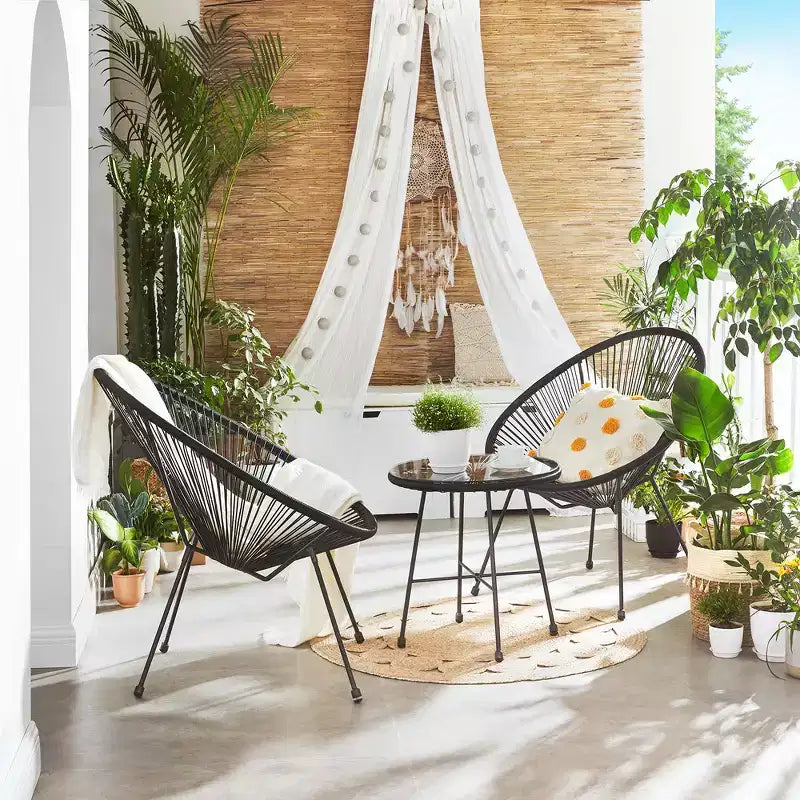 SONGMICS 3-Piece Seating Acapulco, Modern Patio Furniture, Glass Top Table and 2 Chairs Indoor and Outdoor Conversation Bistro Set