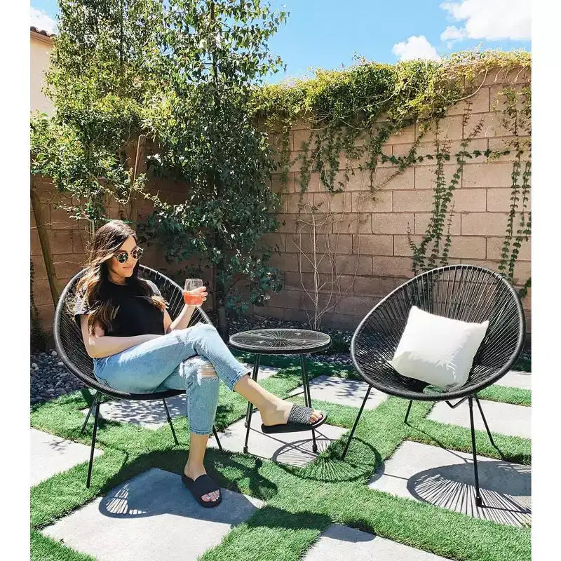 SONGMICS 3-Piece Seating Acapulco, Modern Patio Furniture, Glass Top Table and 2 Chairs Indoor and Outdoor Conversation Bistro Set