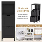 Costway Bathroom Floor Cabinet Freestanding Side Storage Organizer with 2 Removable Drawers Brown/Grey/Black