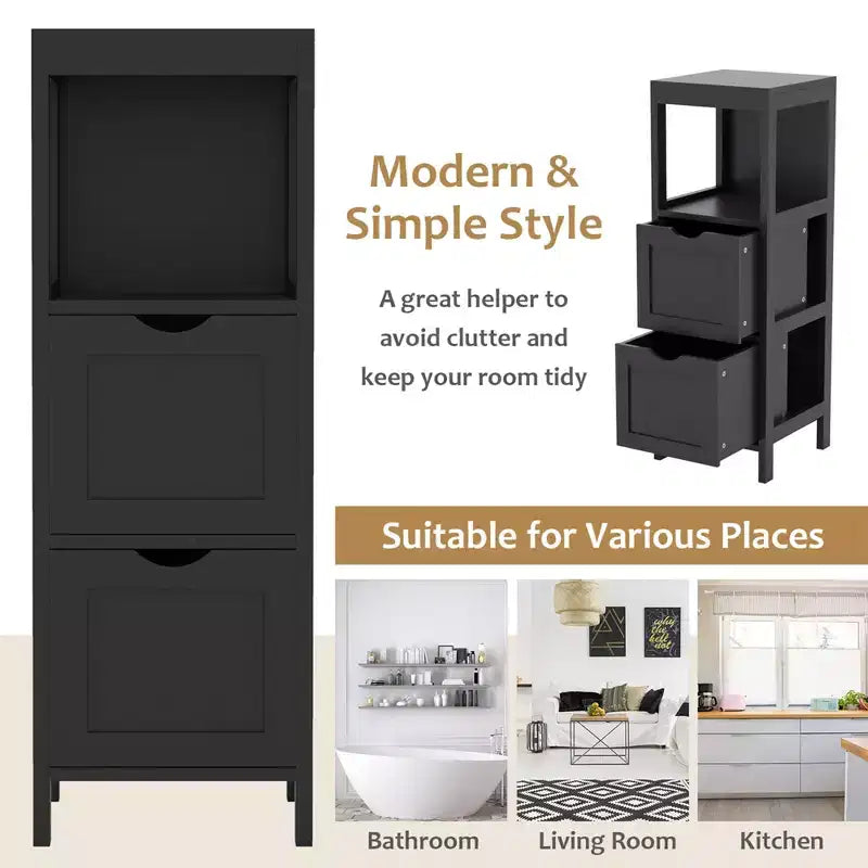 Costway Bathroom Floor Cabinet Freestanding Side Storage Organizer with 2 Removable Drawers Brown/Grey/Black