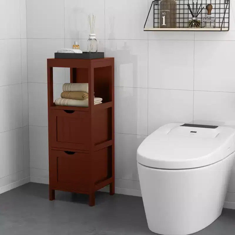 Costway Bathroom Floor Cabinet Freestanding Side Storage Organizer with 2 Removable Drawers Brown/Grey/Black