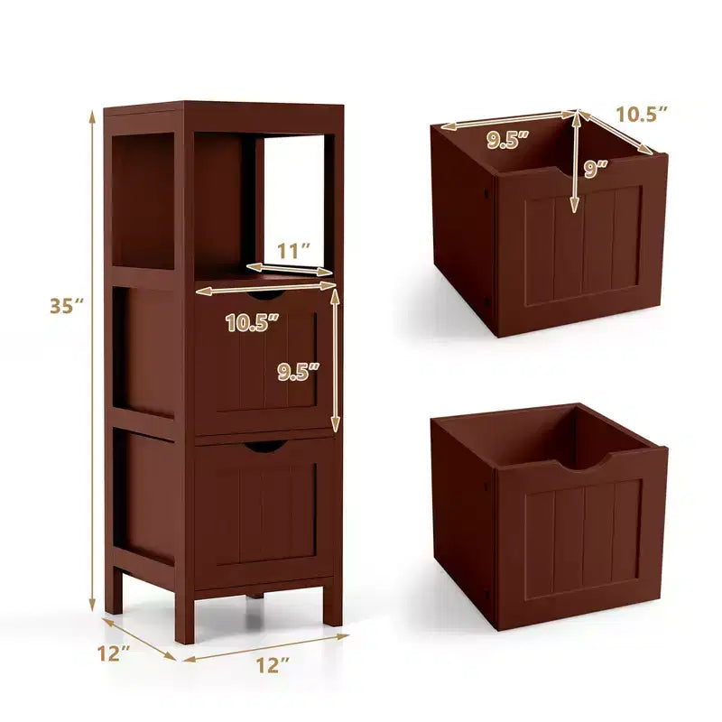 Costway Bathroom Floor Cabinet Freestanding Side Storage Organizer with 2 Removable Drawers Brown/Grey/Black