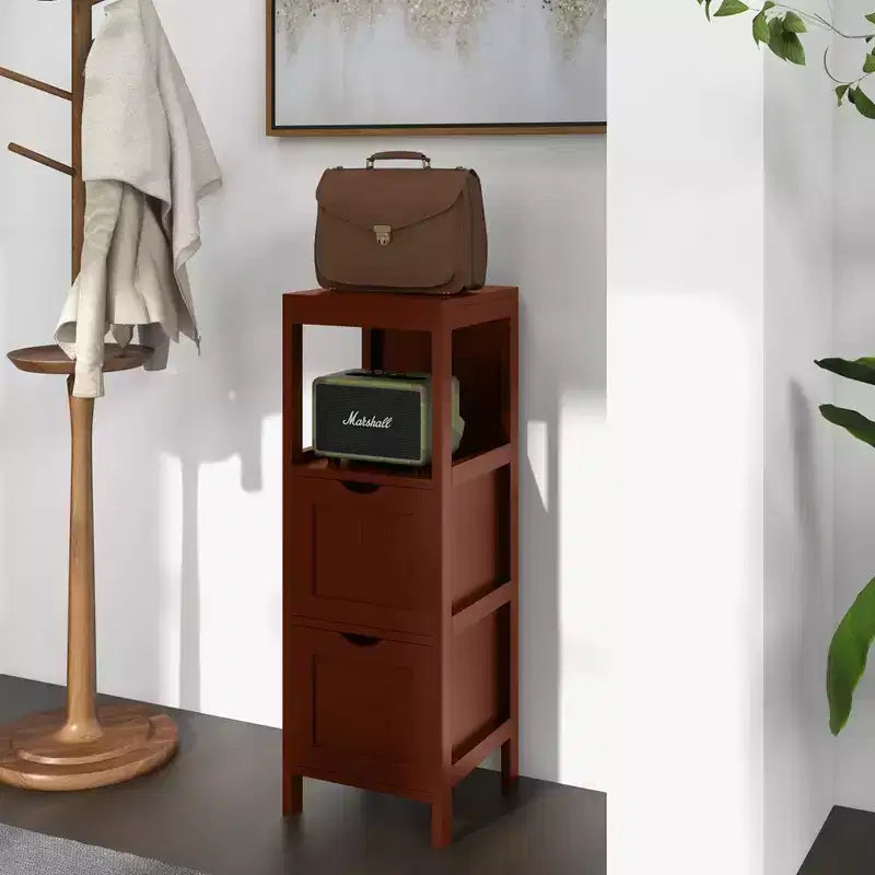 Costway Bathroom Floor Cabinet Freestanding Side Storage Organizer with 2 Removable Drawers Brown/Grey/Black