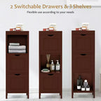 Costway Bathroom Floor Cabinet Freestanding Side Storage Organizer with 2 Removable Drawers Brown/Grey/Black