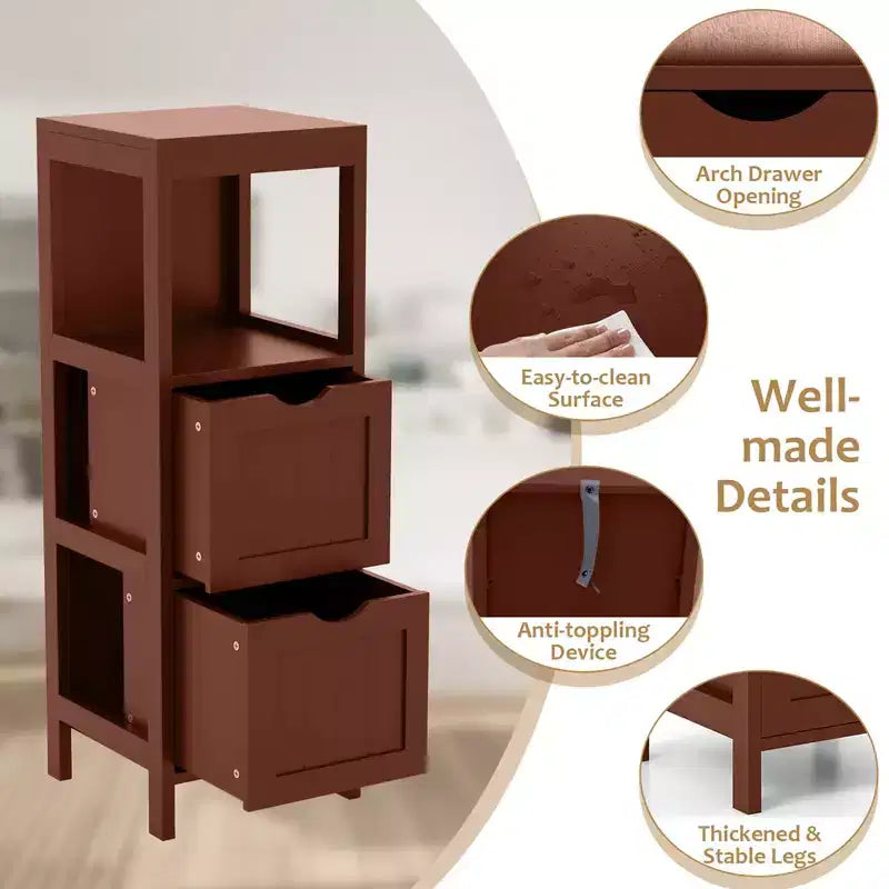 Costway Bathroom Floor Cabinet Freestanding Side Storage Organizer with 2 Removable Drawers Brown/Grey/Black