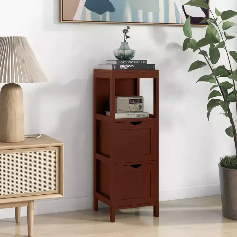 Costway Bathroom Floor Cabinet Freestanding Side Storage Organizer with 2 Removable Drawers Brown/Grey/Black