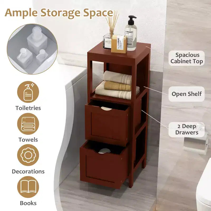Costway Bathroom Floor Cabinet Freestanding Side Storage Organizer with 2 Removable Drawers Brown/Grey/Black
