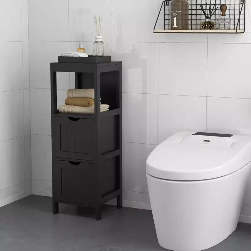 Costway Bathroom Floor Cabinet Freestanding Side Storage Organizer with 2 Removable Drawers Brown/Grey/Black