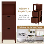 Costway Bathroom Floor Cabinet Freestanding Side Storage Organizer with 2 Removable Drawers Brown/Grey/Black