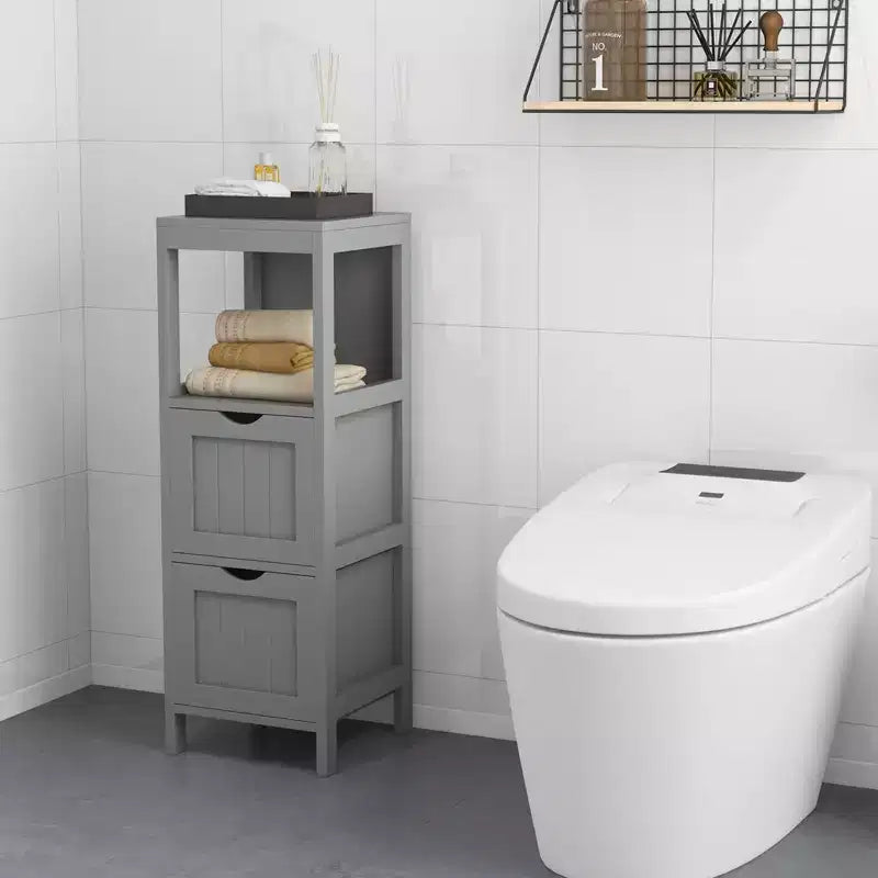Costway Bathroom Floor Cabinet Freestanding Side Storage Organizer with 2 Removable Drawers Brown/Grey/Black
