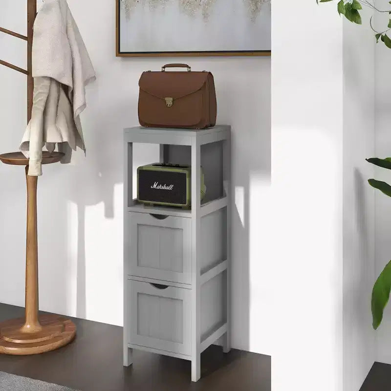 Costway Bathroom Floor Cabinet Freestanding Side Storage Organizer with 2 Removable Drawers Brown/Grey/Black