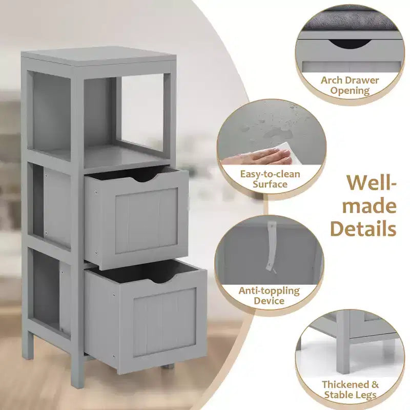 Costway Bathroom Floor Cabinet Freestanding Side Storage Organizer with 2 Removable Drawers Brown/Grey/Black