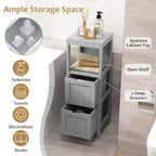 Costway Bathroom Floor Cabinet Freestanding Side Storage Organizer with 2 Removable Drawers Brown/Grey/Black