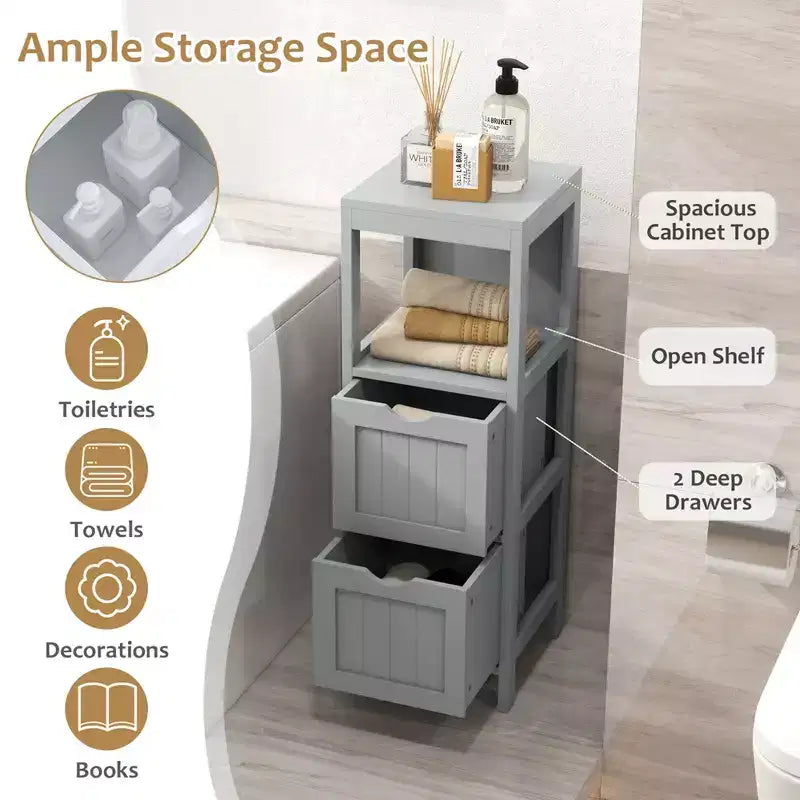 Costway Bathroom Floor Cabinet Freestanding Side Storage Organizer with 2 Removable Drawers Brown/Grey/Black