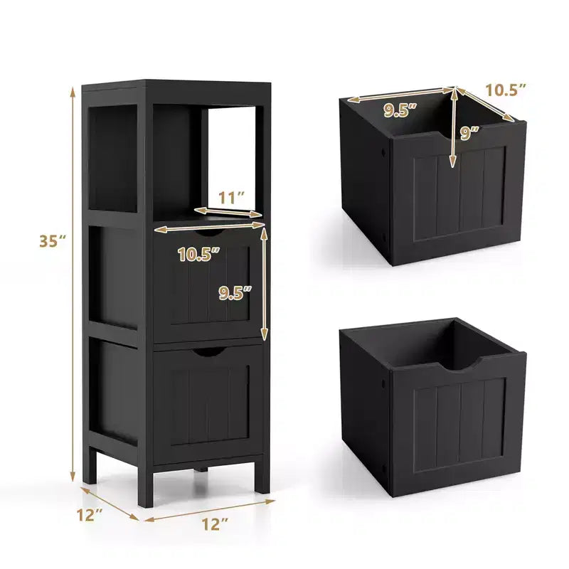 Costway Bathroom Floor Cabinet Freestanding Side Storage Organizer with 2 Removable Drawers Brown/Grey/Black