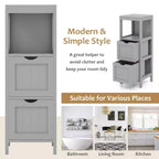 Costway Bathroom Floor Cabinet Freestanding Side Storage Organizer with 2 Removable Drawers Brown/Grey/Black