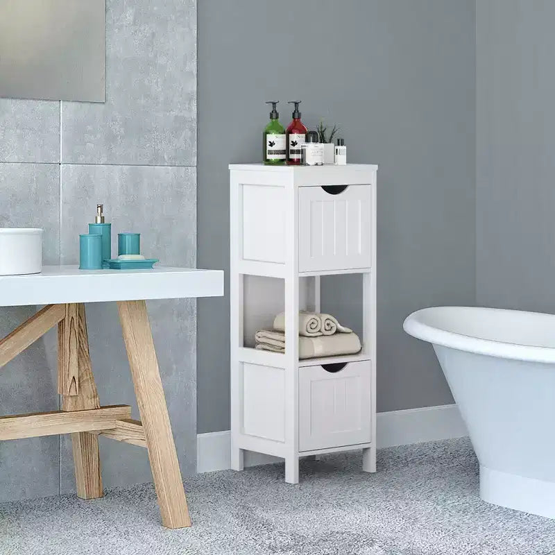 Costway Bathroom Floor Cabinet Freestanding Side Storage Organizer with 2 Removable Drawers Brown/Grey/Black