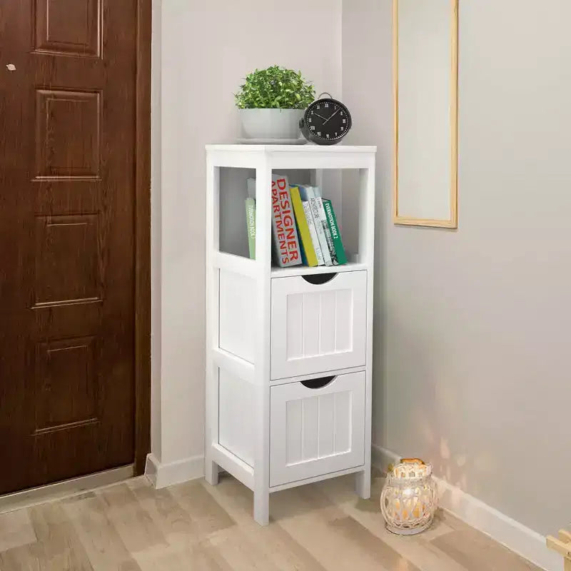 Costway Bathroom Floor Cabinet Freestanding Side Storage Organizer with 2 Removable Drawers Brown/Grey/Black