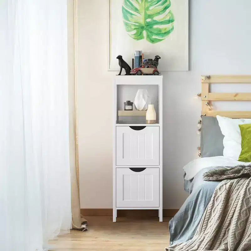 Costway Bathroom Floor Cabinet Freestanding Side Storage Organizer with 2 Removable Drawers Brown/Grey/Black