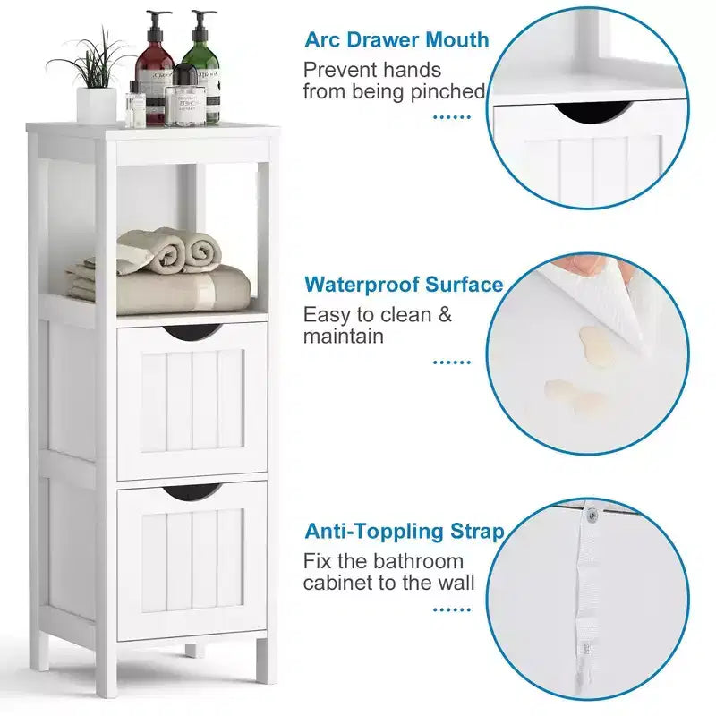 Costway Bathroom Floor Cabinet Freestanding Side Storage Organizer with 2 Removable Drawers Brown/Grey/Black
