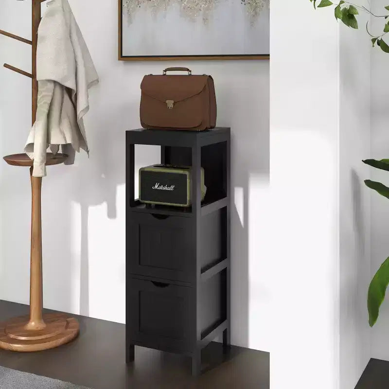 Costway Bathroom Floor Cabinet Freestanding Side Storage Organizer with 2 Removable Drawers Brown/Grey/Black