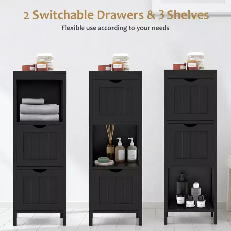 Costway Bathroom Floor Cabinet Freestanding Side Storage Organizer with 2 Removable Drawers Brown/Grey/Black