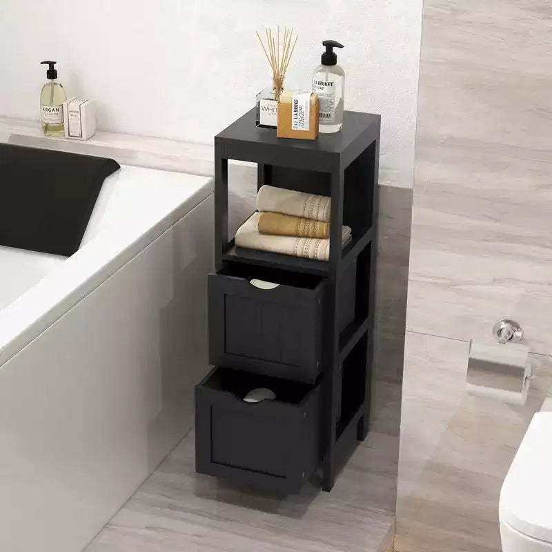 Costway Bathroom Floor Cabinet Freestanding Side Storage Organizer with 2 Removable Drawers Brown/Grey/Black
