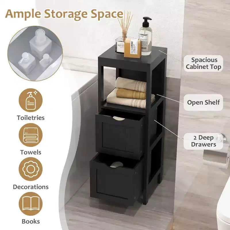 Costway Bathroom Floor Cabinet Freestanding Side Storage Organizer with 2 Removable Drawers Brown/Grey/Black