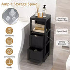 Costway Bathroom Floor Cabinet Freestanding Side Storage Organizer with 2 Removable Drawers Brown/Grey/Black