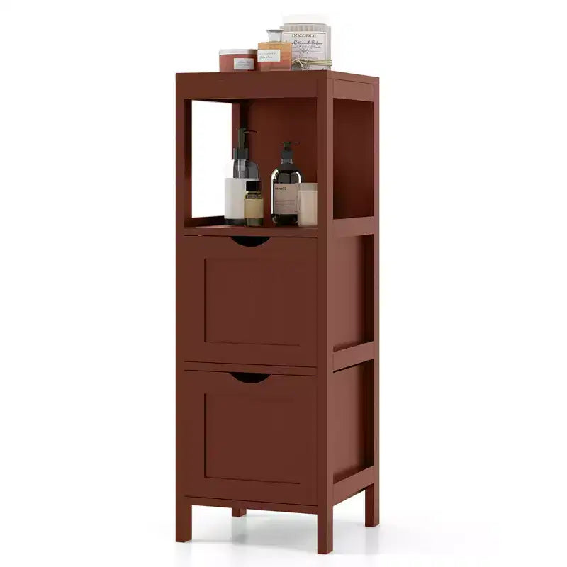 Costway Bathroom Floor Cabinet Freestanding Side Storage Organizer with 2 Removable Drawers Brown/Grey/Black