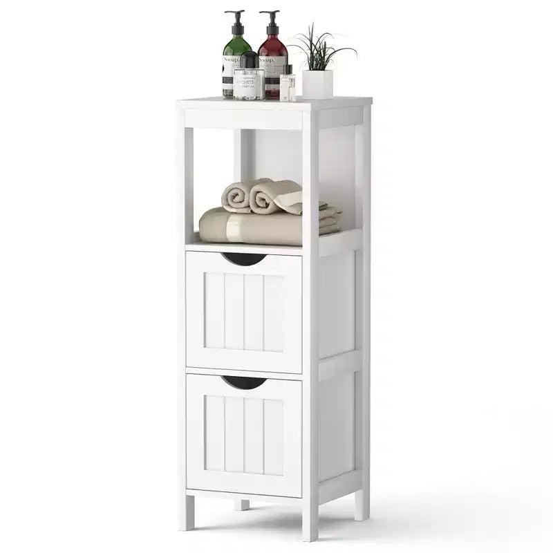 Costway Bathroom Floor Cabinet Freestanding Side Storage Organizer with 2 Removable Drawers Brown/Grey/Black