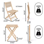 Javea Modern Coastal 3-Piece Acacia Wood Outdoor Folding Bistro Set