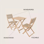 Javea Modern Coastal 3-Piece Acacia Wood Outdoor Folding Bistro Set