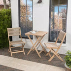 Javea Modern Coastal 3-Piece Acacia Wood Outdoor Folding Bistro Set