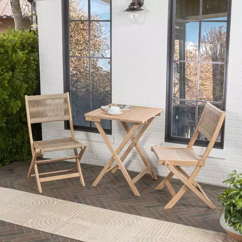 Javea Modern Coastal 3-Piece Acacia Wood Outdoor Folding Bistro Set
