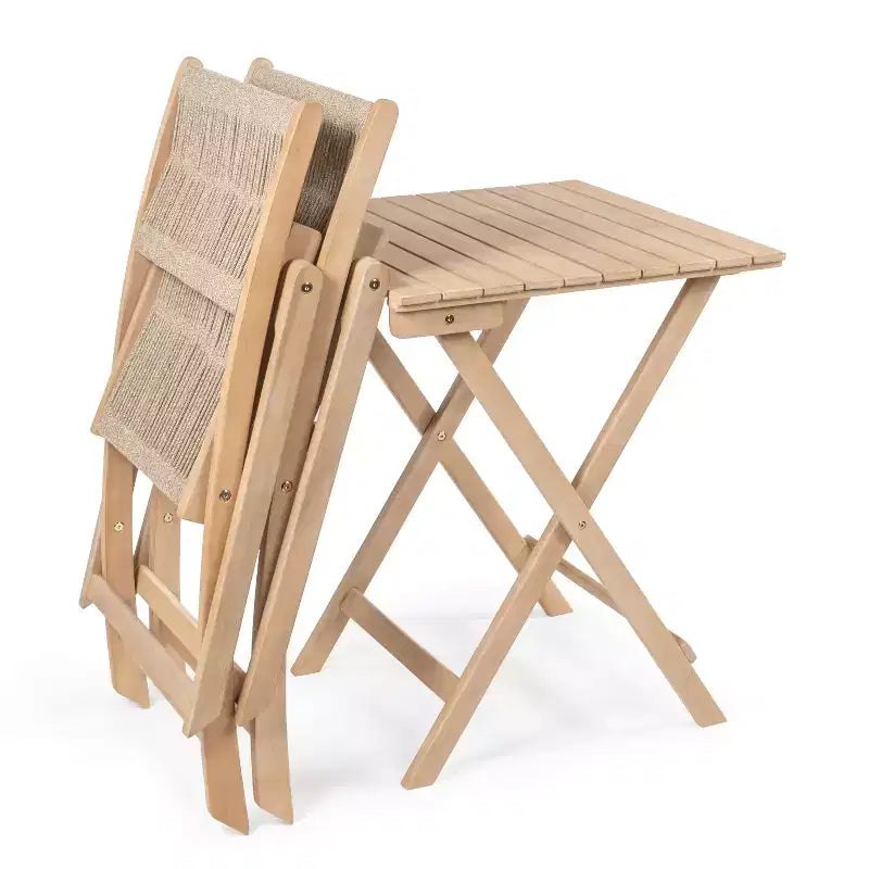 Javea Modern Coastal 3-Piece Acacia Wood Outdoor Folding Bistro Set