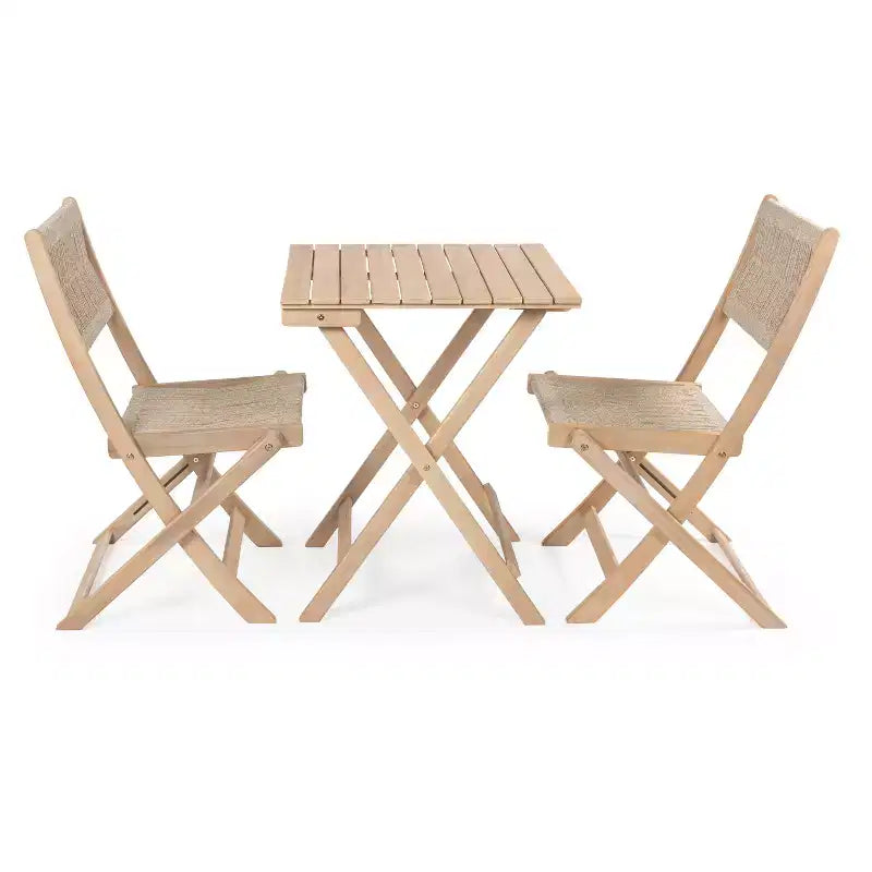 Javea Modern Coastal 3-Piece Acacia Wood Outdoor Folding Bistro Set