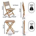 Javea Modern Coastal 3-Piece Acacia Wood Outdoor Folding Bistro Set