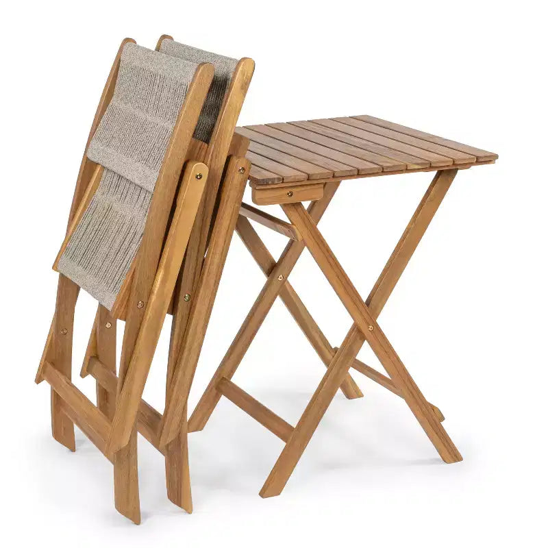 Javea Modern Coastal 3-Piece Acacia Wood Outdoor Folding Bistro Set