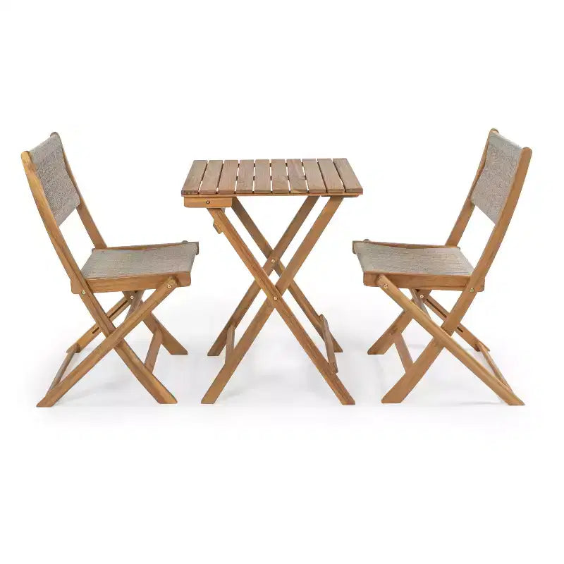 Javea Modern Coastal 3-Piece Acacia Wood Outdoor Folding Bistro Set