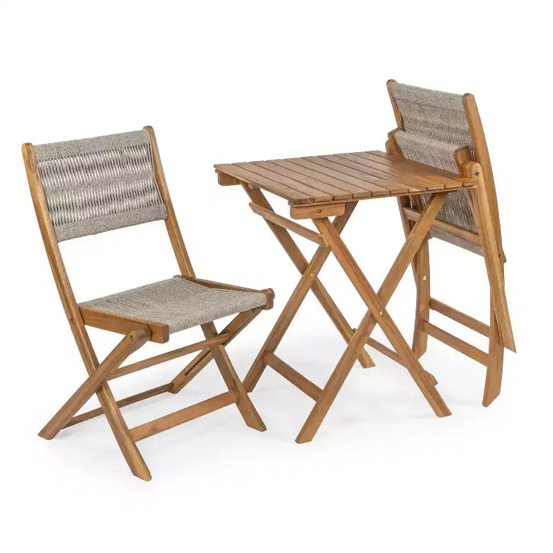 Javea Modern Coastal 3-Piece Acacia Wood Outdoor Folding Bistro Set
