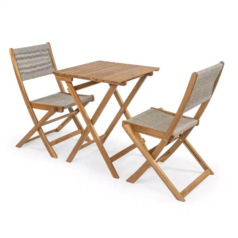 Javea Modern Coastal 3-Piece Acacia Wood Outdoor Folding Bistro Set