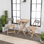 Sitges Modern Mid-Century 3-Piece Roped Acacia Wood Outdoor Folding Bistro Set