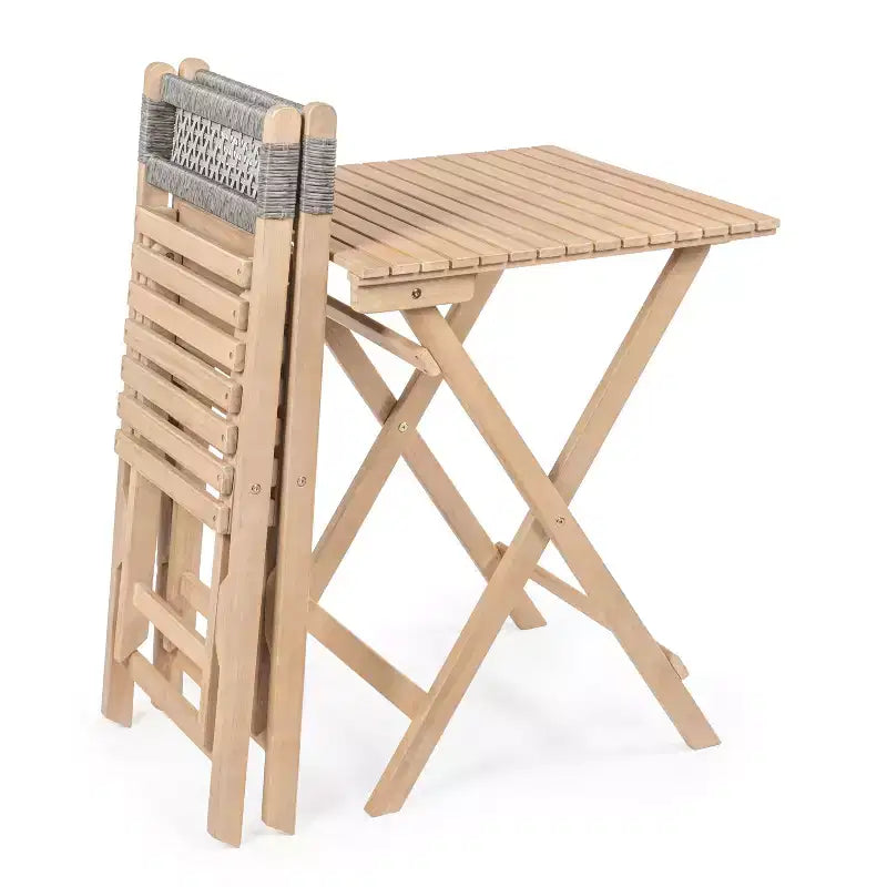 Sitges Modern Mid-Century 3-Piece Roped Acacia Wood Outdoor Folding Bistro Set
