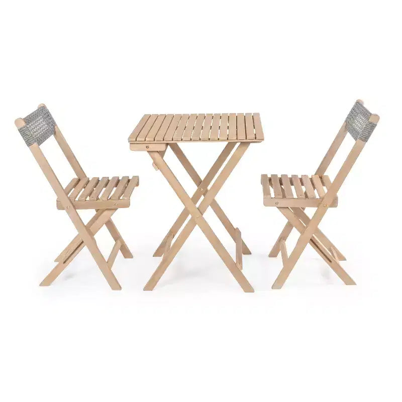 Sitges Modern Mid-Century 3-Piece Roped Acacia Wood Outdoor Folding Bistro Set