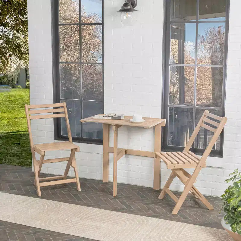 Nerja Modern Traditional 3-Piece Acacia Wood Outdoor Folding Bistro Set