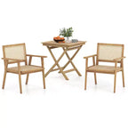 Costway 3 Pieces Patio Table Chair Set Wood Bistro Set with Natural Rattan Seat & Indonesia Teak Wood Frame
