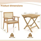 Costway 3 Pieces Patio Table Chair Set Wood Bistro Set with Natural Rattan Seat & Indonesia Teak Wood Frame
